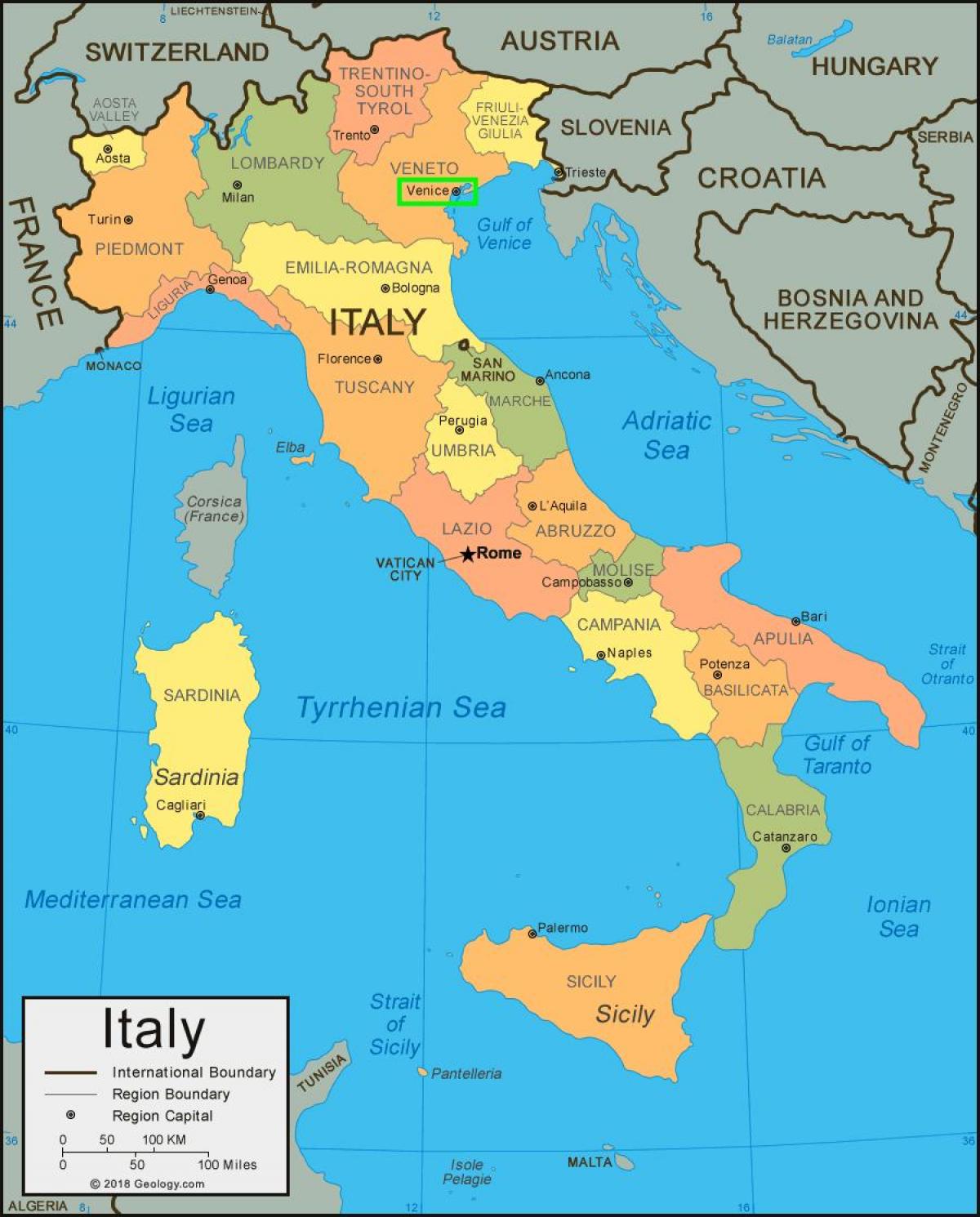 carte de l'italie montrant Venise