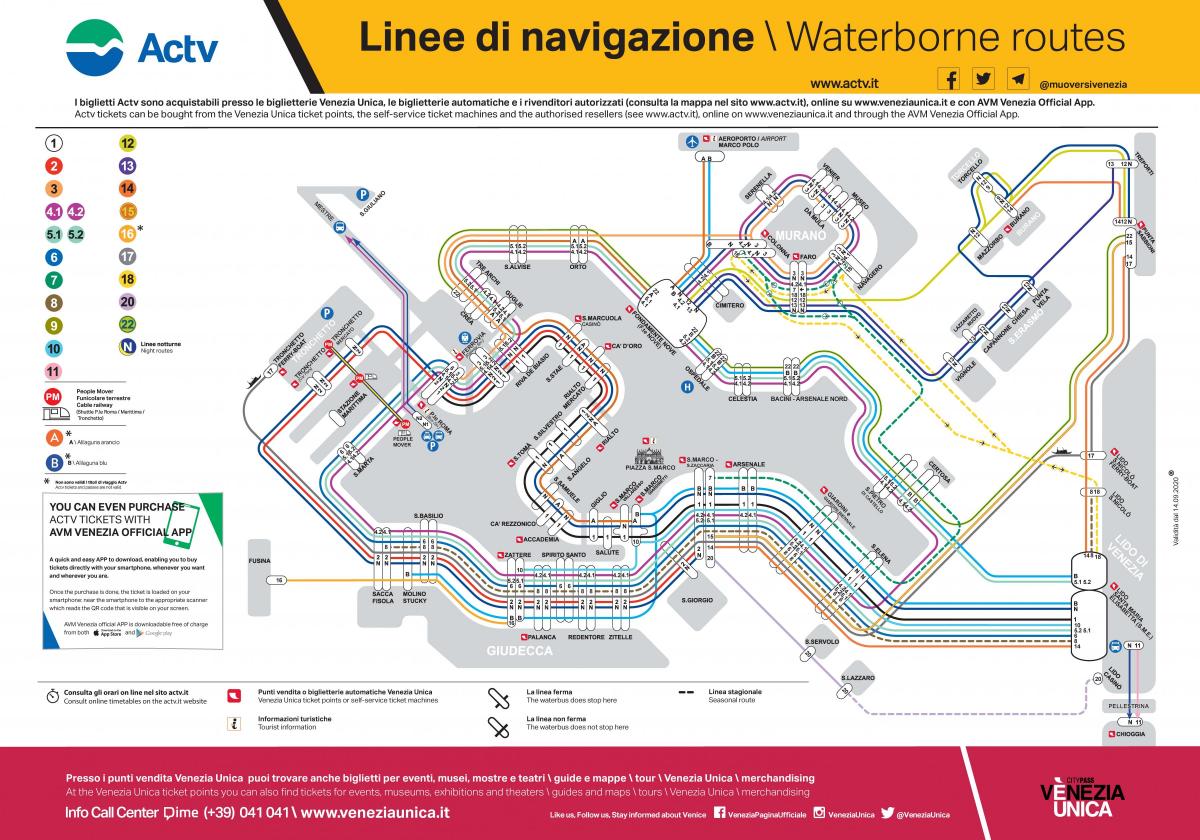 carte de vaporetto routes à Venise