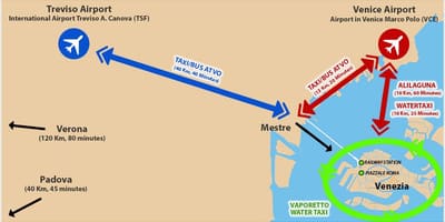 Carte de l'aéroport de Venise et la gare de